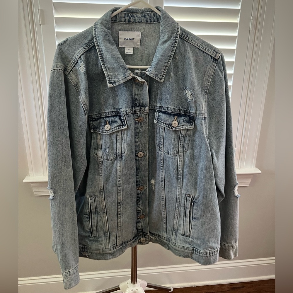 Old Navy Faded Light Blue Distressed Denim Jacket